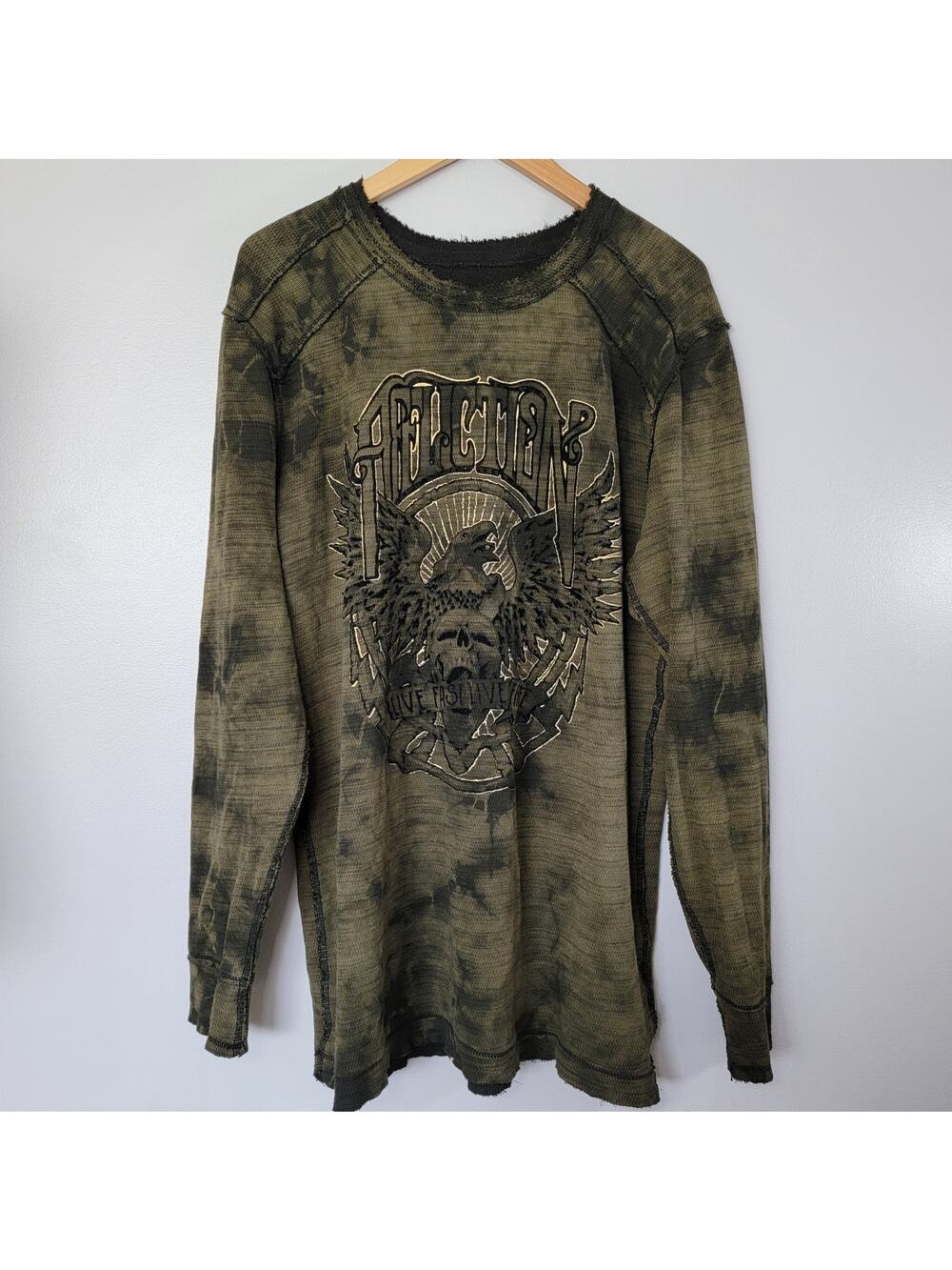 Affliction Skull Hawk Reversable Mens XXL Olive Green Black Rocker Biker Grunge